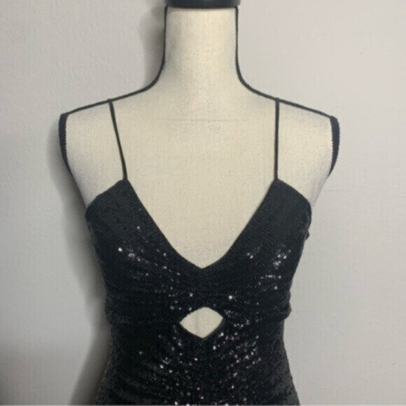 NWT A.L.C Lou Black Sequined Keyhole Midi Cocktail Dress - Picture 7 of 14